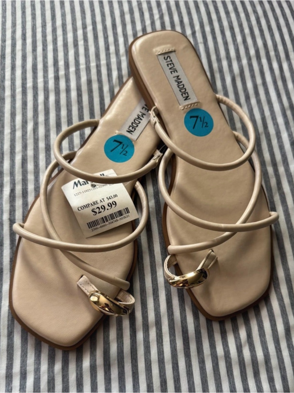 Steve Madden Nude Multi-Strap Flat Sandals with Gold Accent